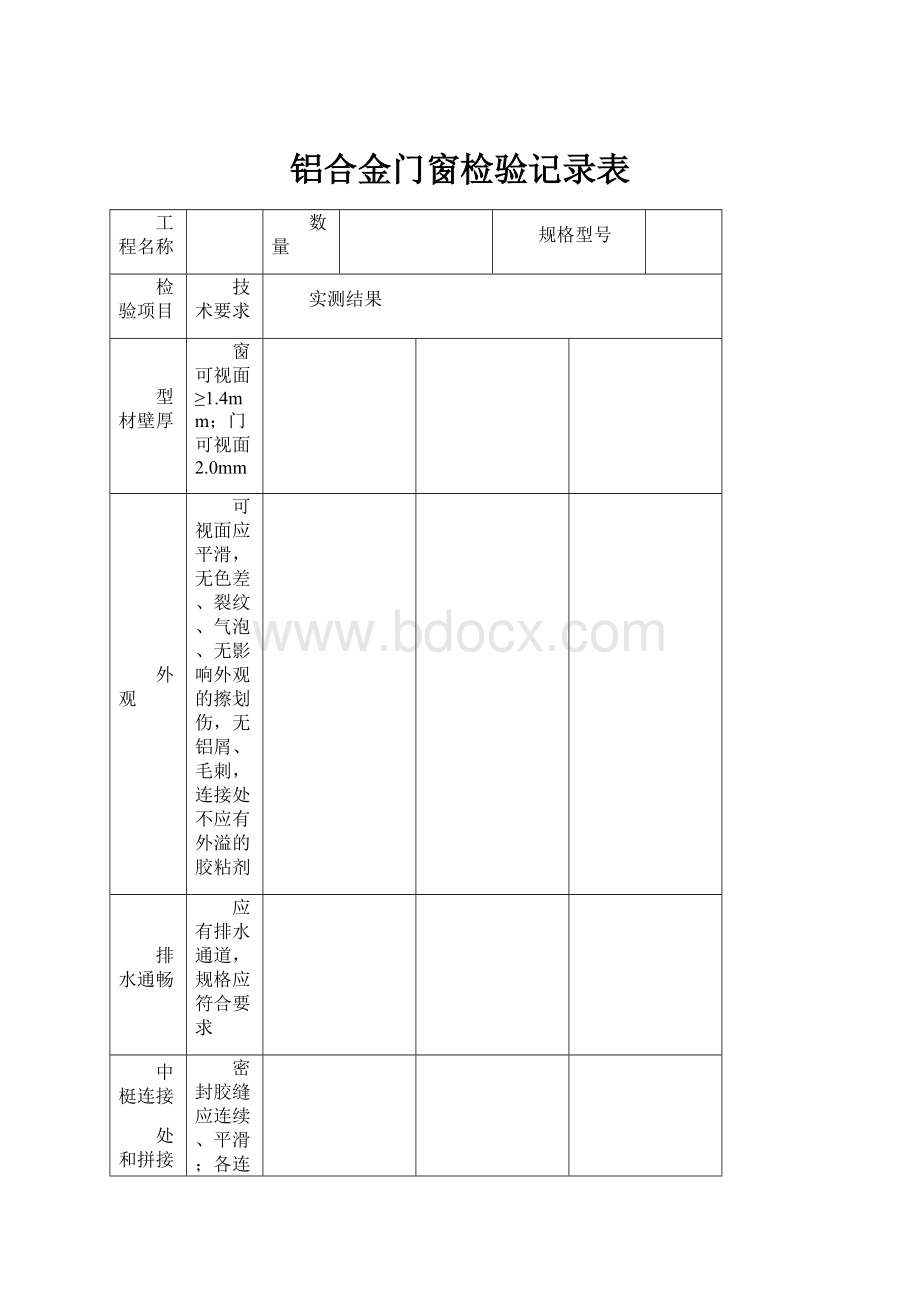 铝合金门窗检验记录表.docx_第1页