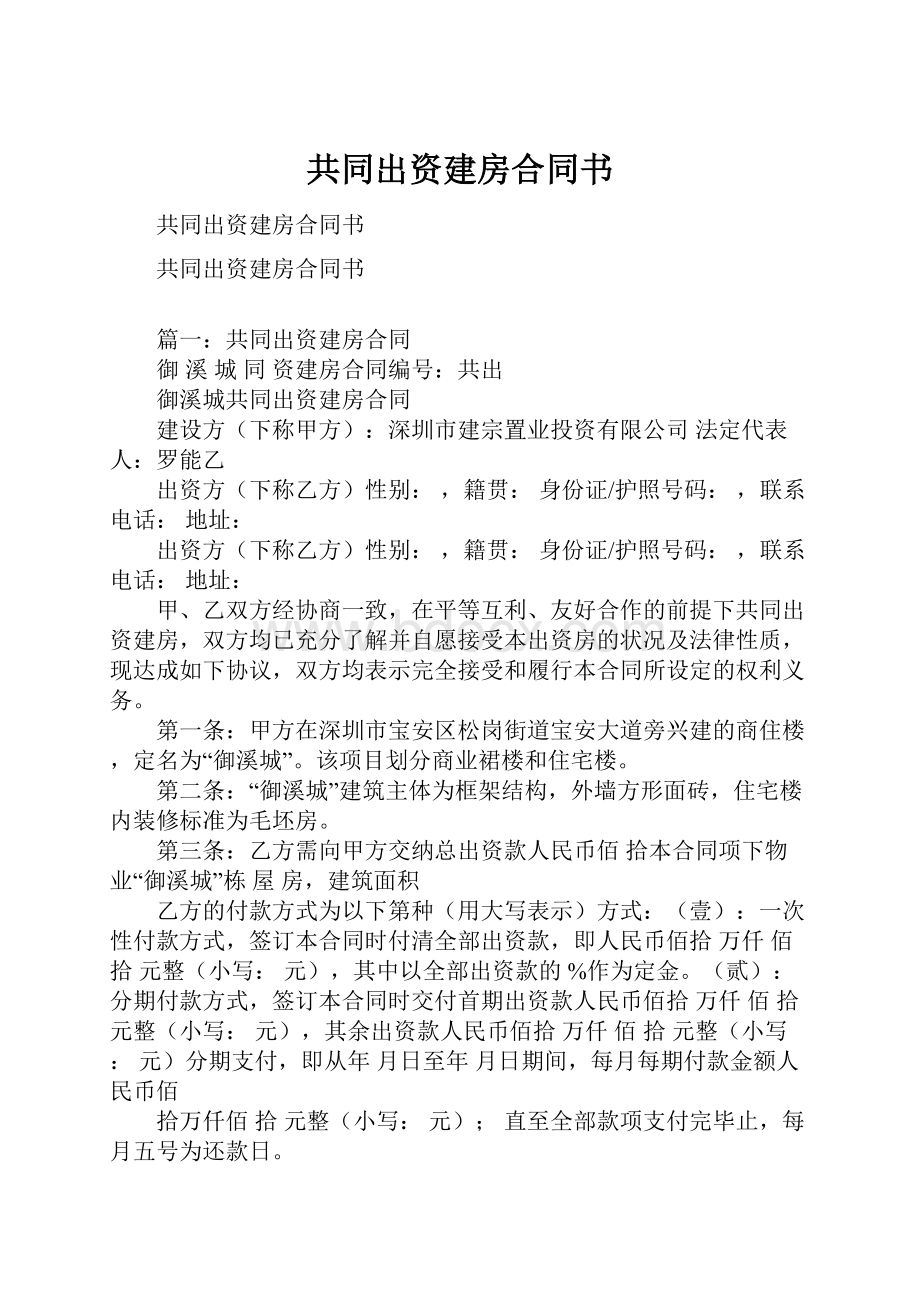 共同出资建房合同书.docx