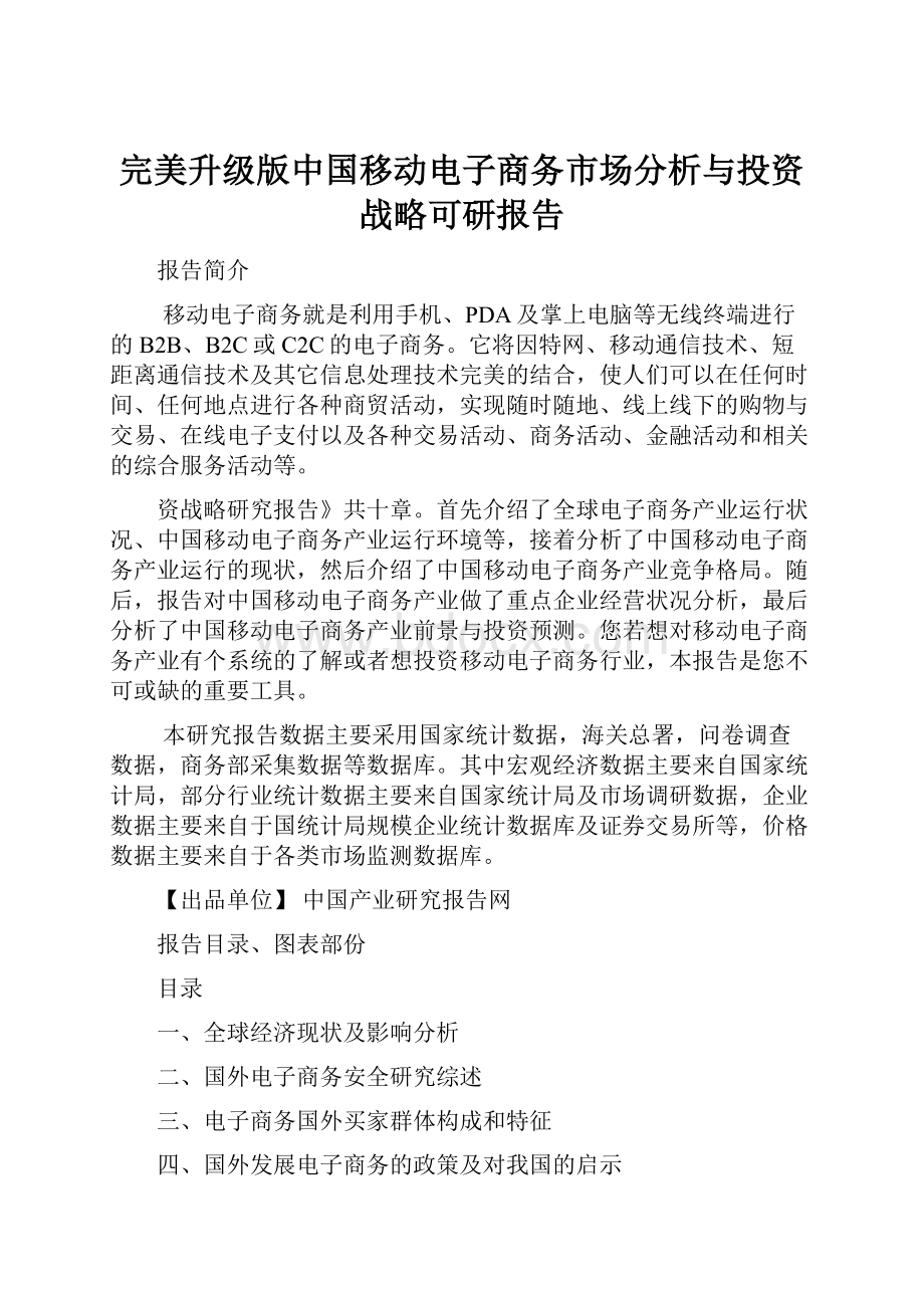 完美升级版中国移动电子商务市场分析与投资战略可研报告.docx