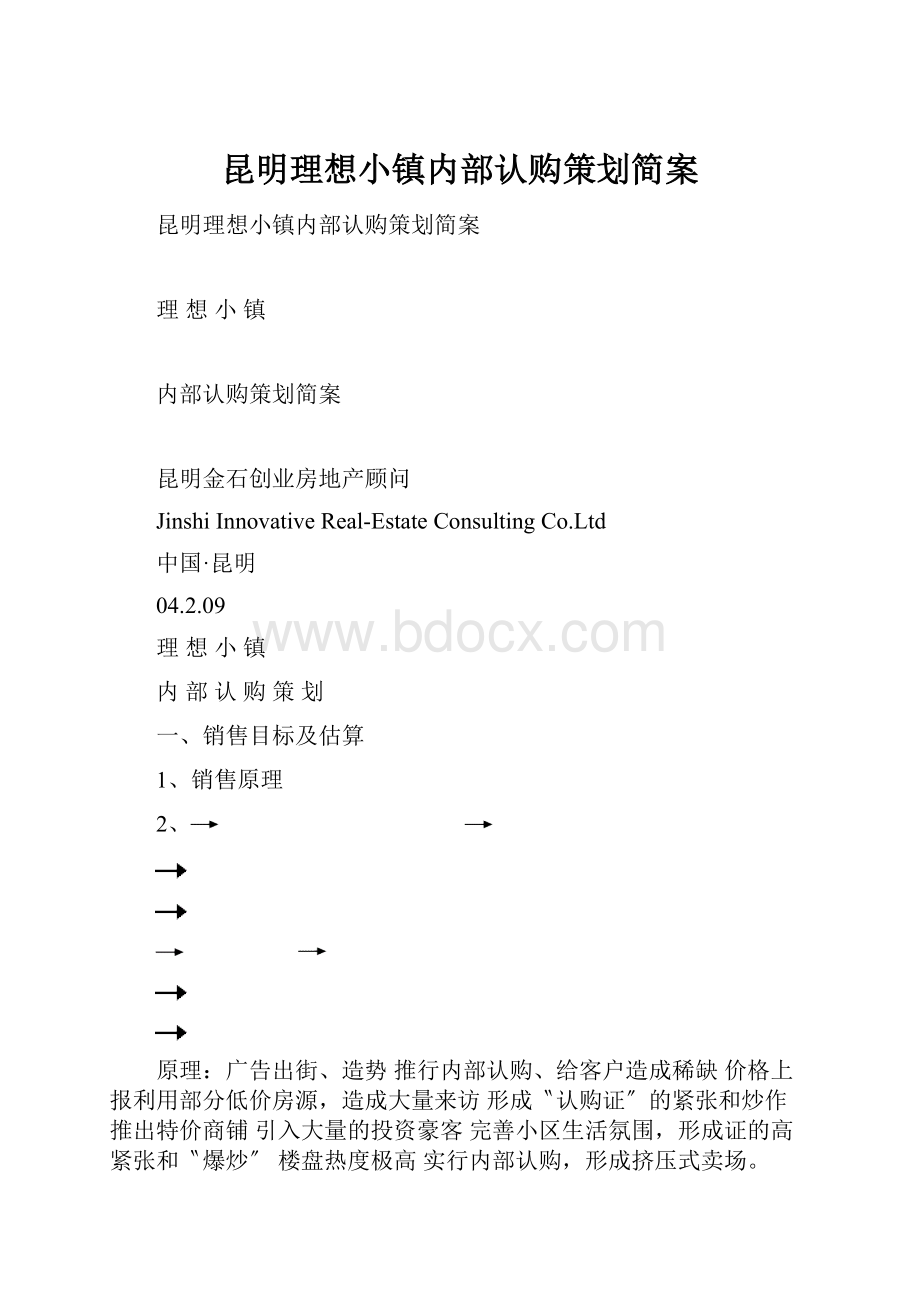 昆明理想小镇内部认购策划简案.docx_第1页