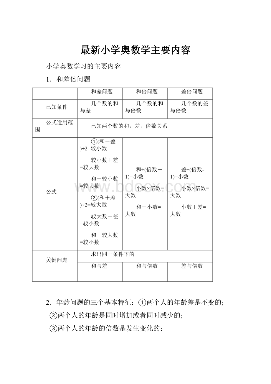 最新小学奥数学主要内容.docx