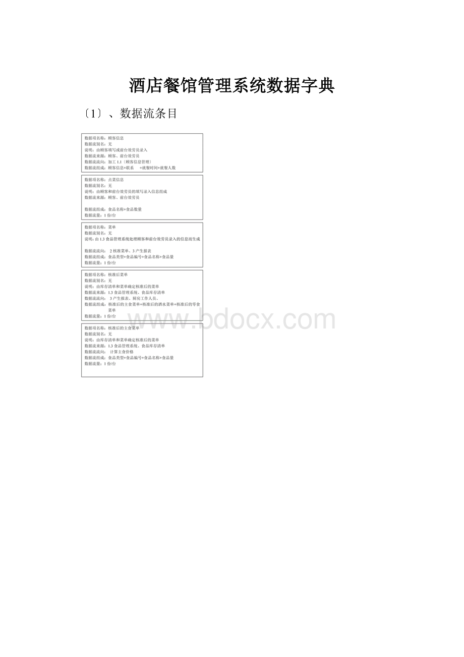 酒店餐馆管理系统数据字典.docx