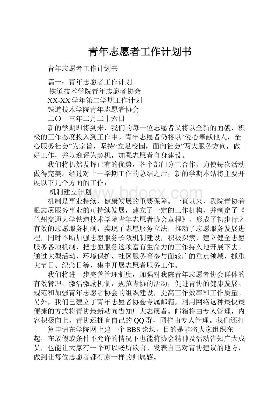 青年志愿者工作计划书.docx_第1页