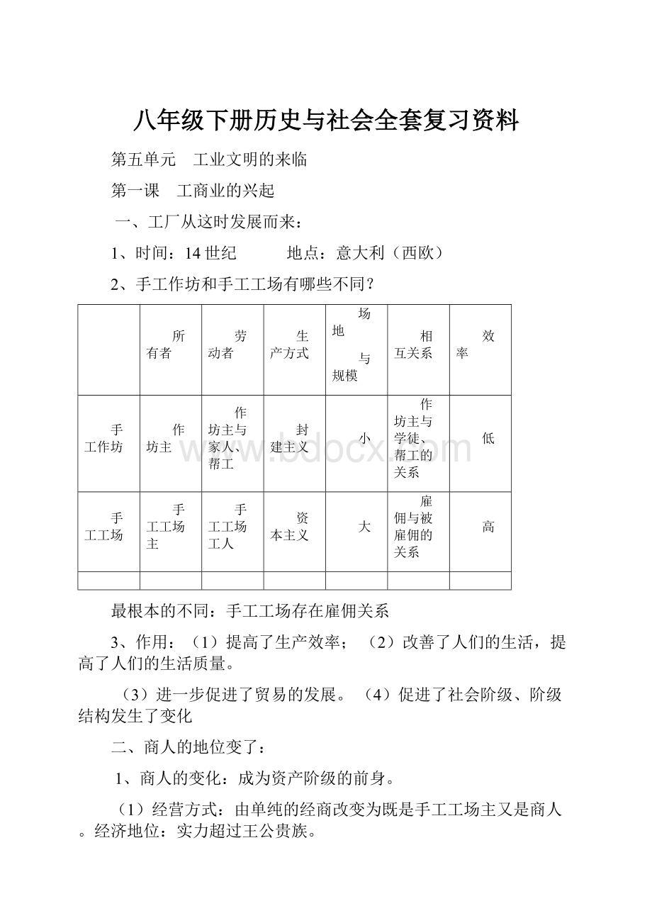 八年级下册历史与社会全套复习资料.docx