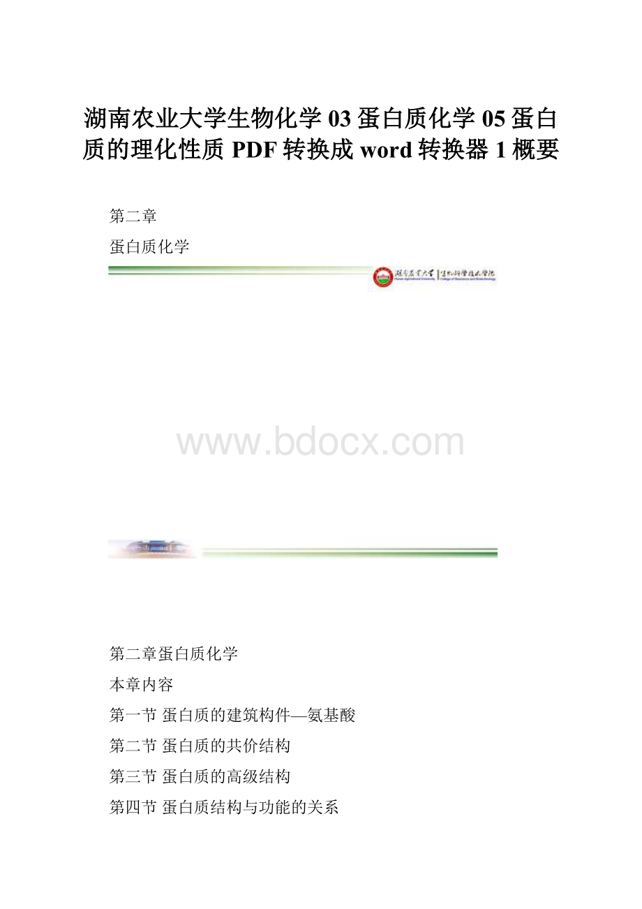 湖南农业大学生物化学03蛋白质化学05蛋白质的理化性质PDF转换成word转换器1概要.docx