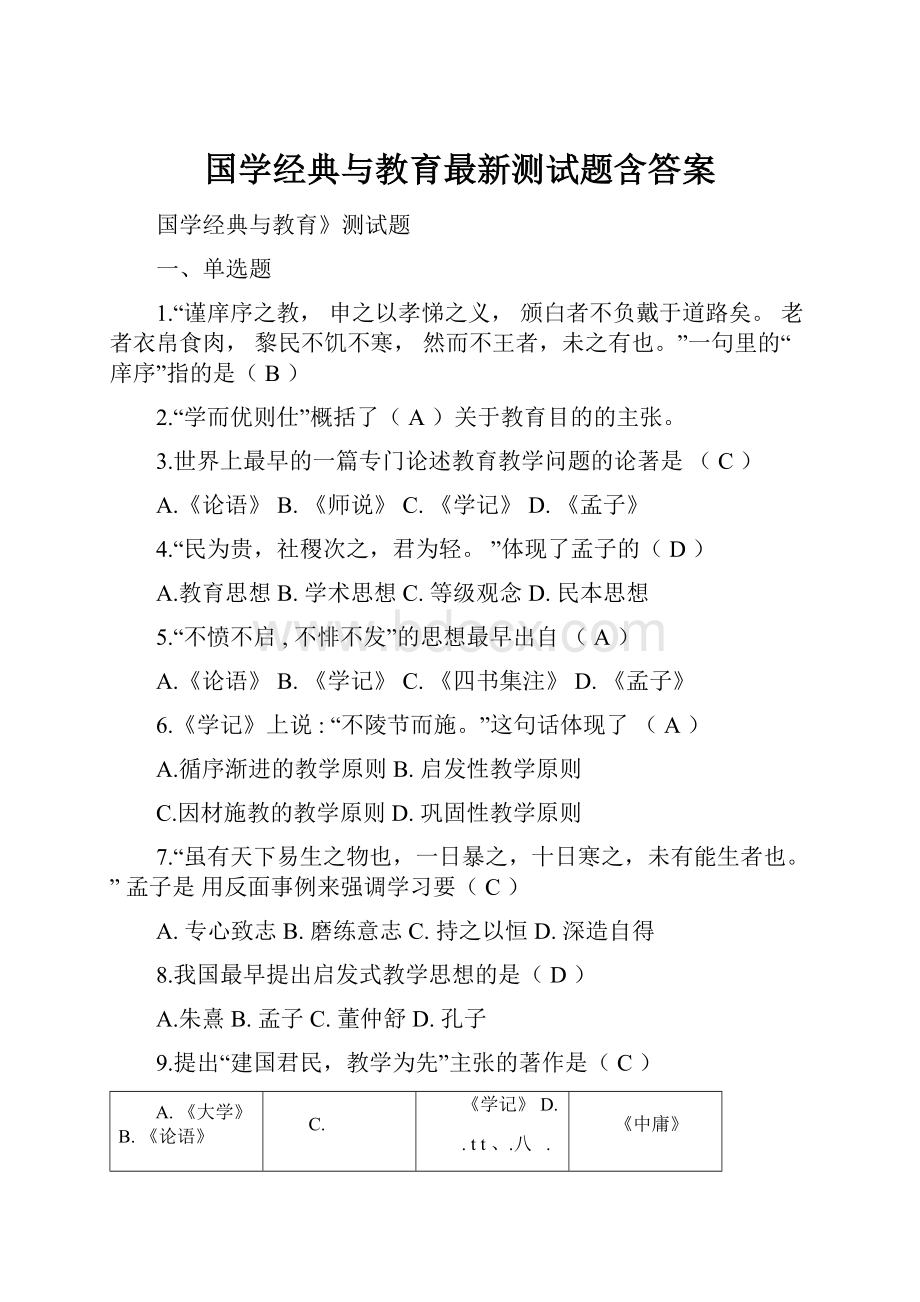 国学经典与教育最新测试题含答案.docx