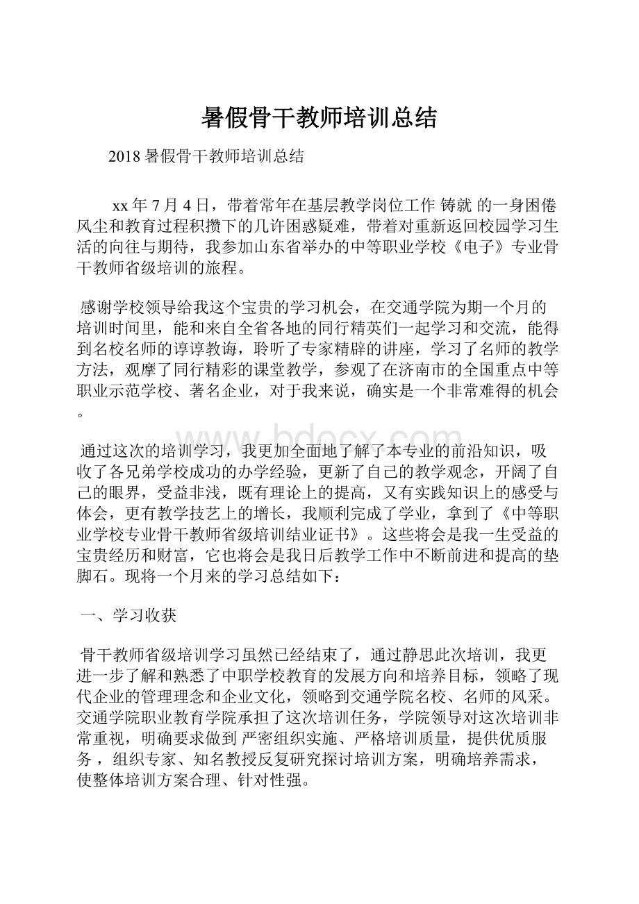 暑假骨干教师培训总结.docx