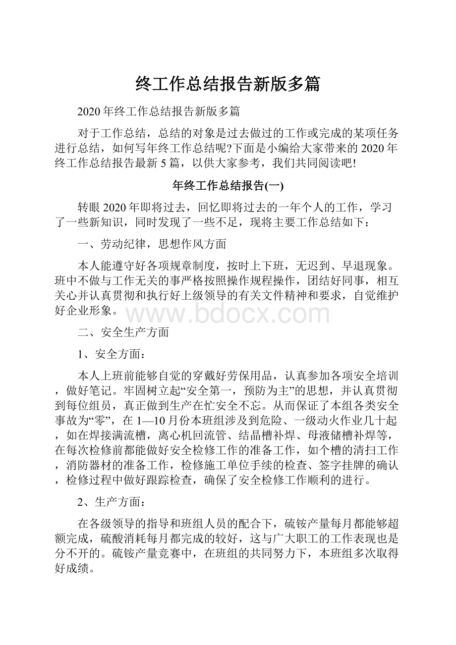 终工作总结报告新版多篇.docx_第1页