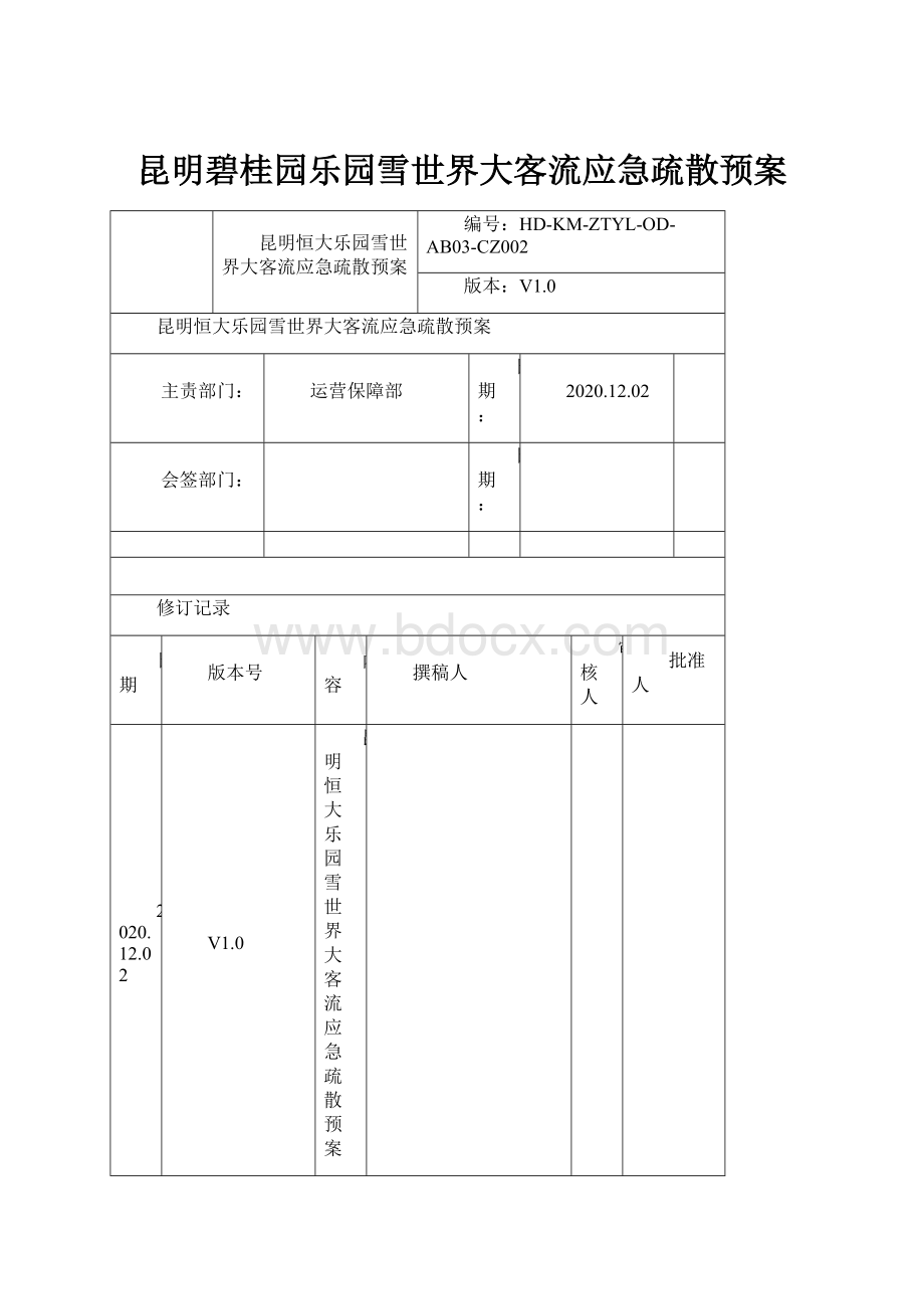 昆明碧桂园乐园雪世界大客流应急疏散预案.docx_第1页