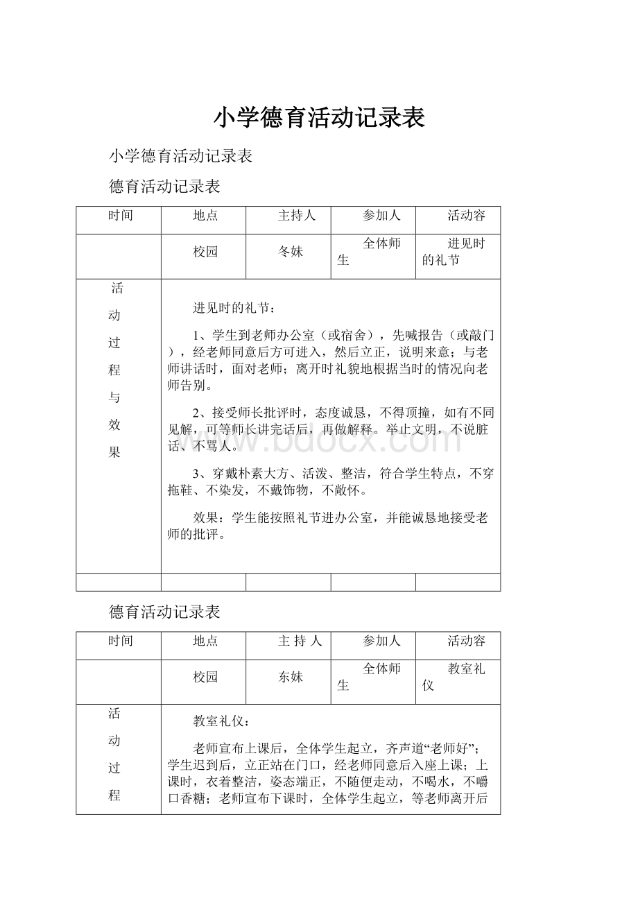 小学德育活动记录表.docx_第1页