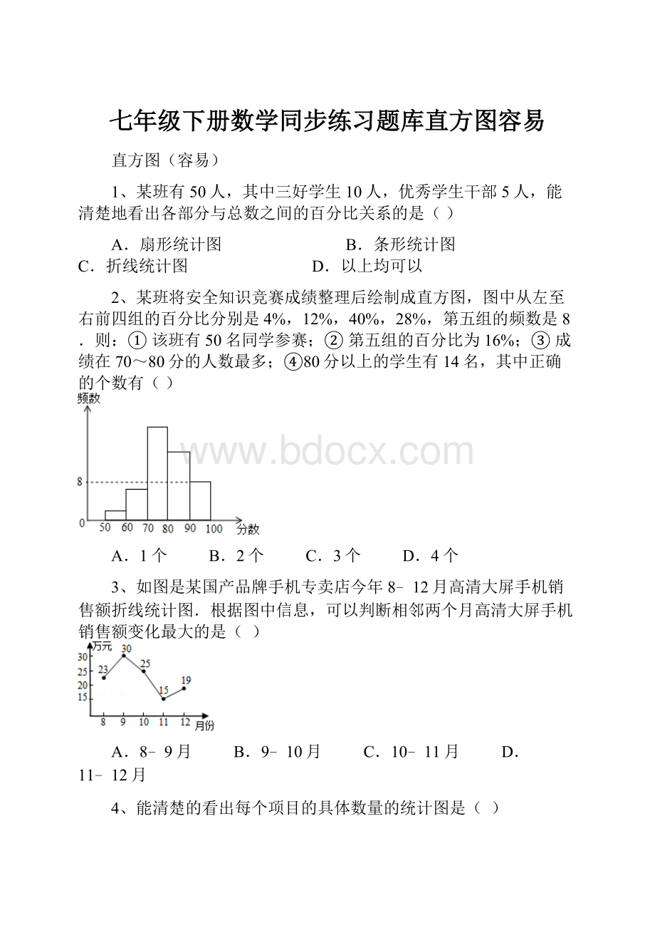 七年级下册数学同步练习题库直方图容易.docx