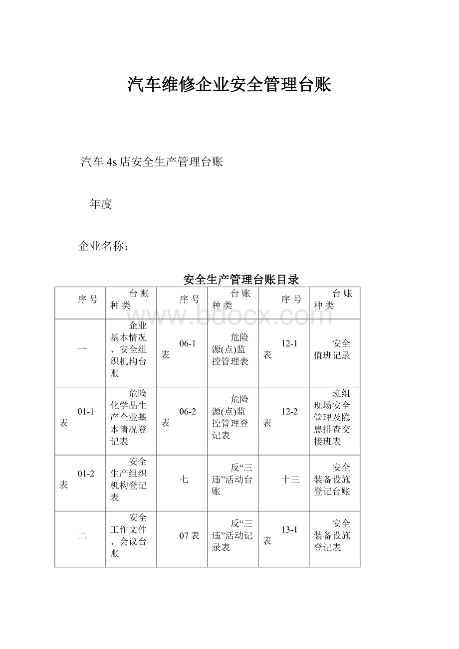 汽车维修企业安全管理台账.docx_第1页