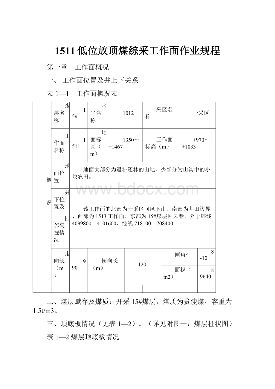 1511低位放顶煤综采工作面作业规程.docx