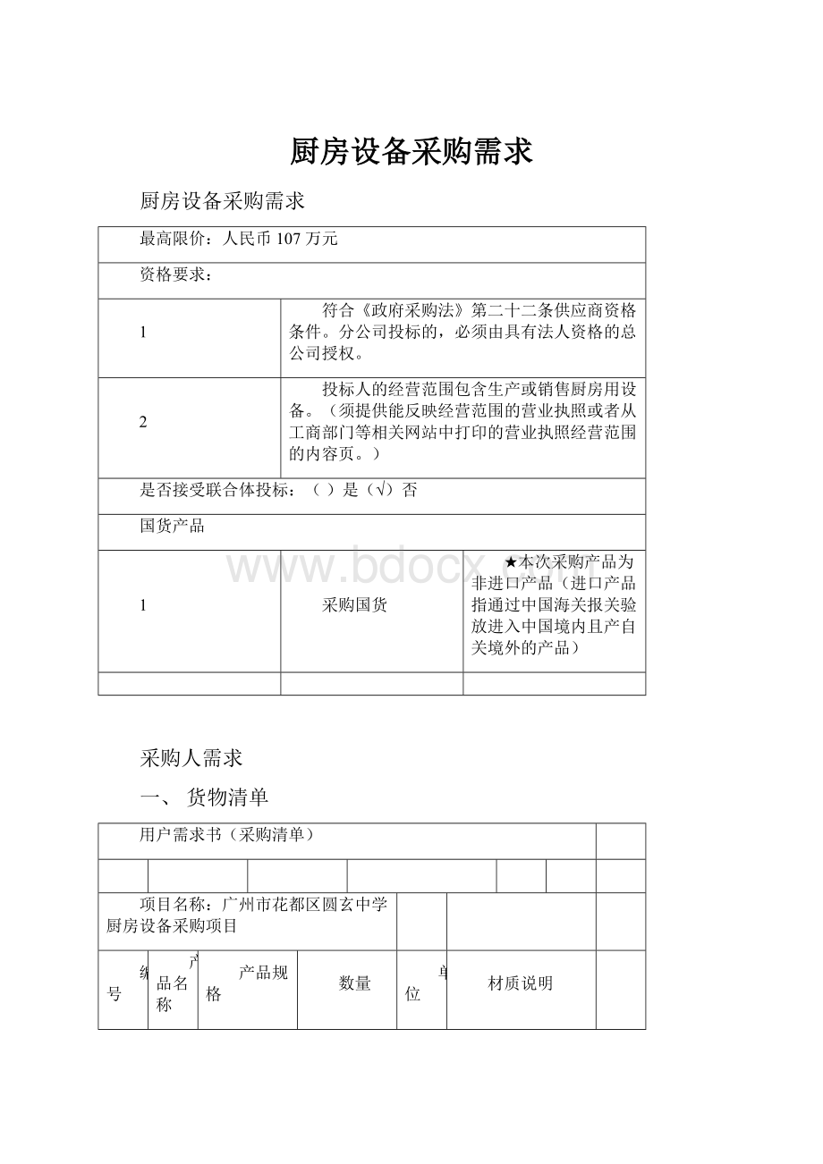 厨房设备采购需求.docx