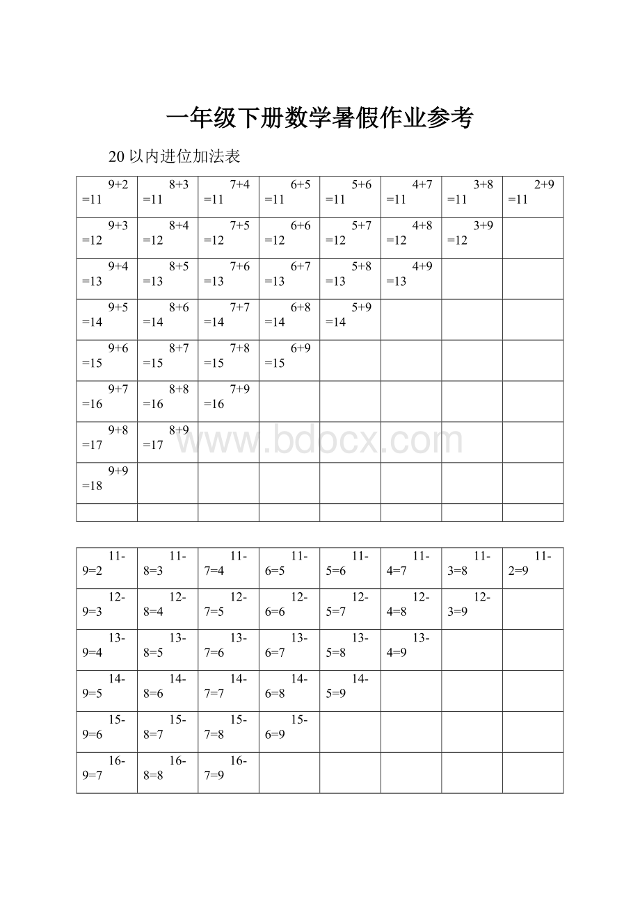 一年级下册数学暑假作业参考.docx_第1页