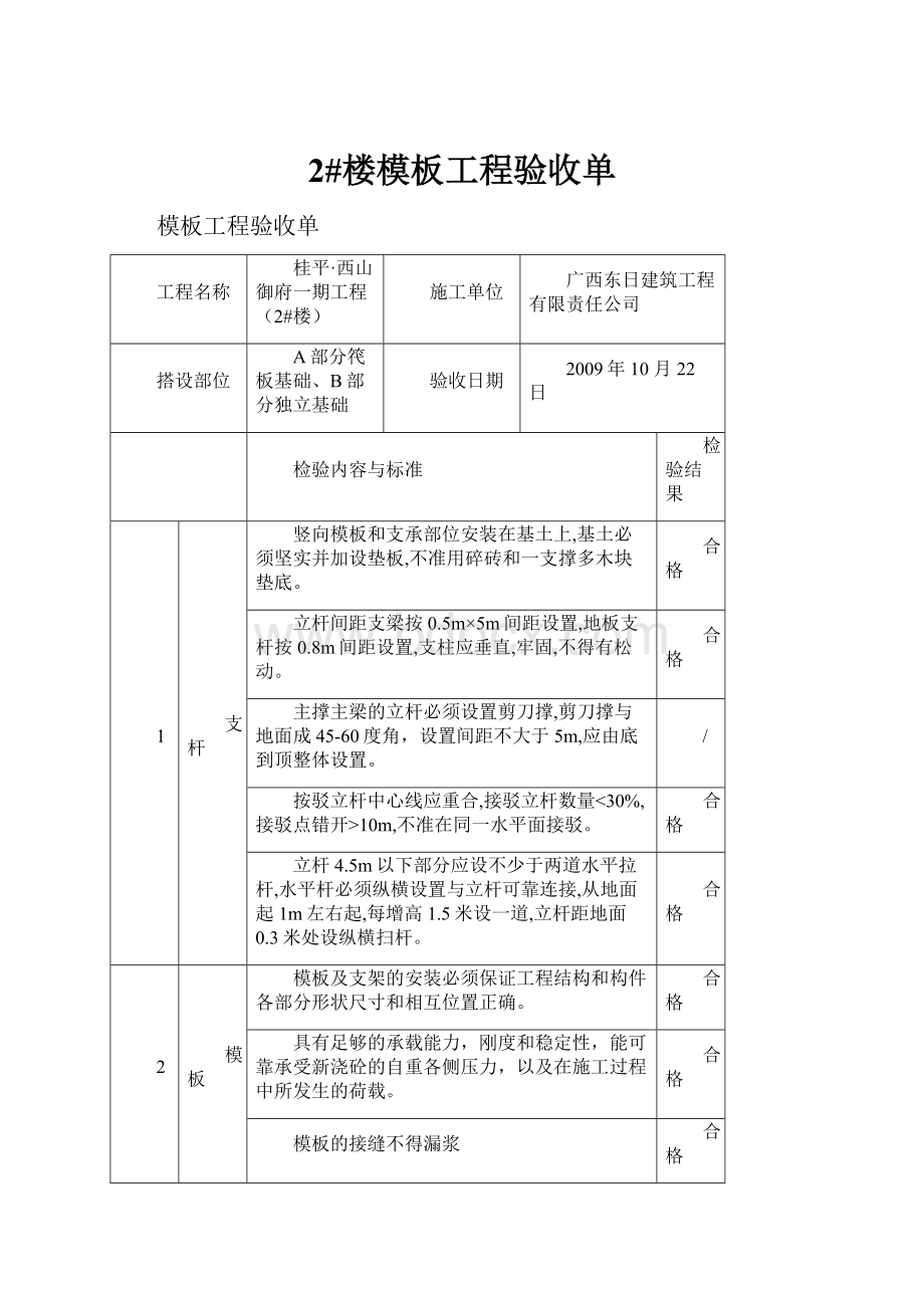 2#楼模板工程验收单.docx