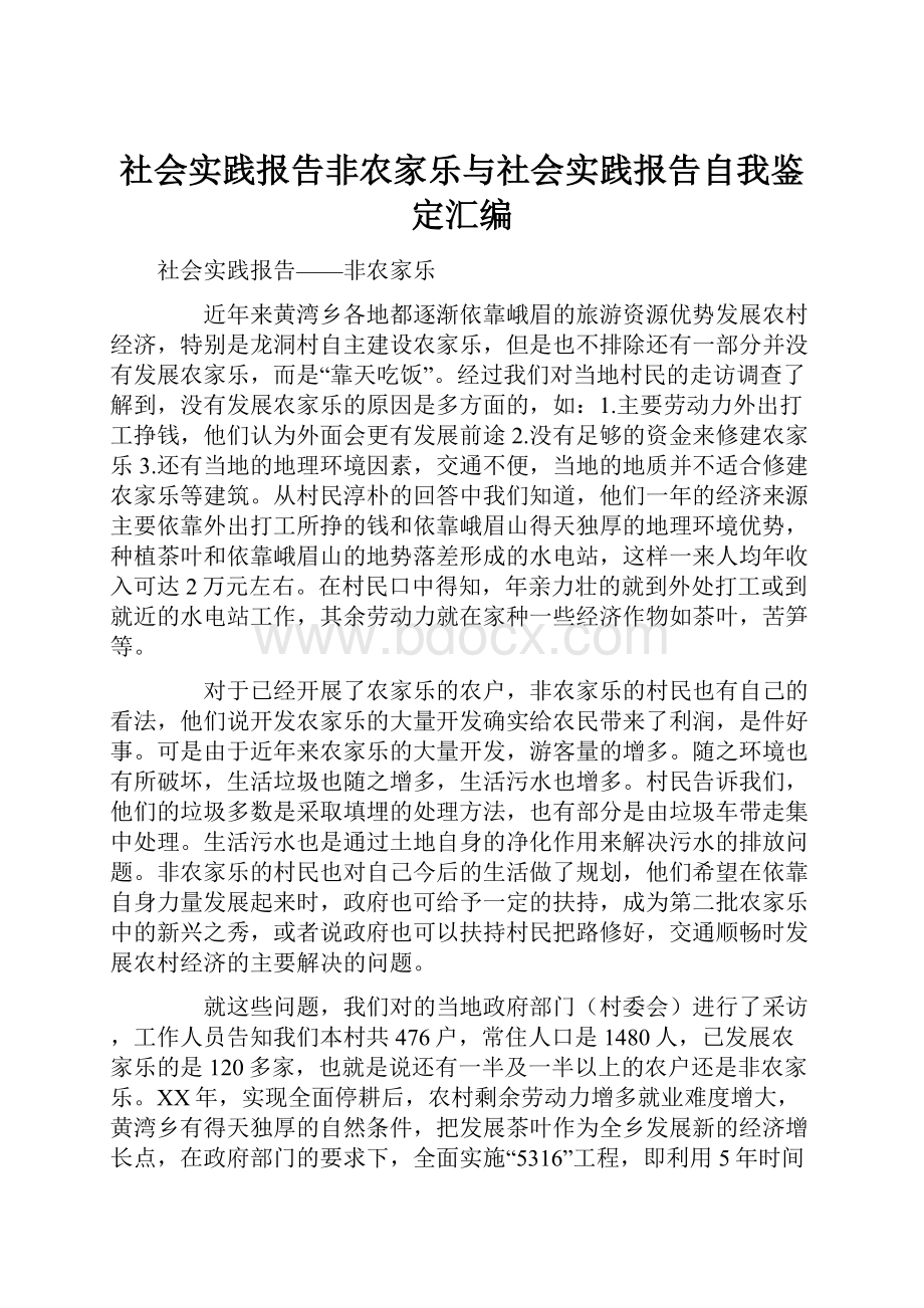 社会实践报告非农家乐与社会实践报告自我鉴定汇编.docx