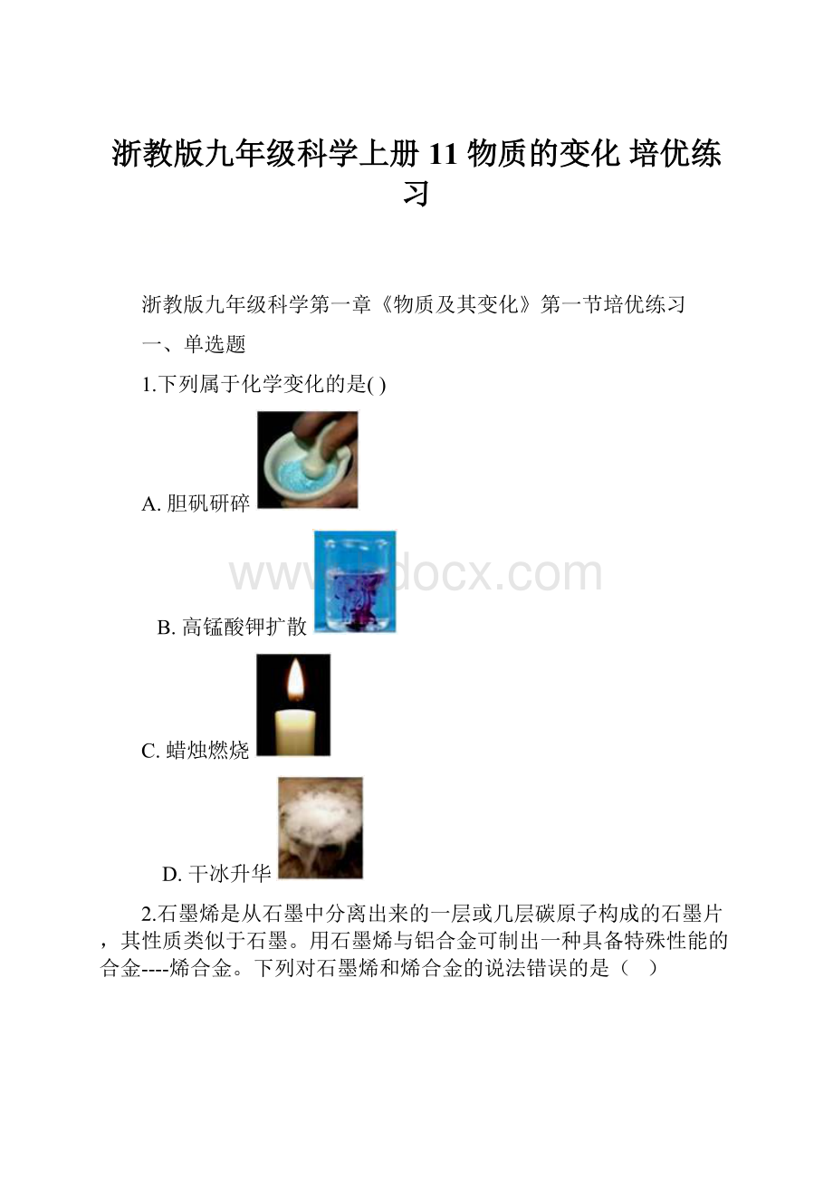浙教版九年级科学上册11 物质的变化 培优练习.docx