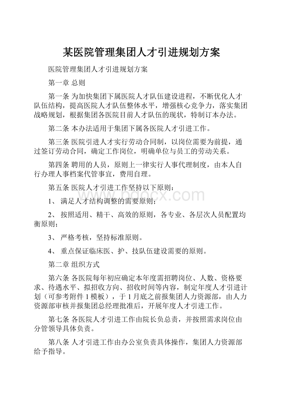 某医院管理集团人才引进规划方案.docx