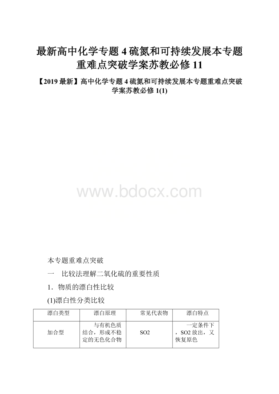 最新高中化学专题4硫氮和可持续发展本专题重难点突破学案苏教必修11.docx