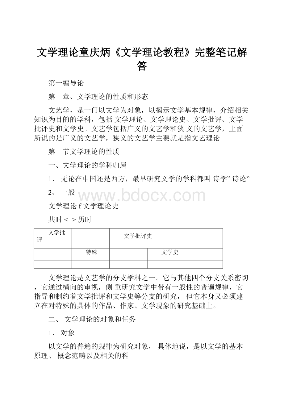 文学理论童庆炳《文学理论教程》完整笔记解答.docx