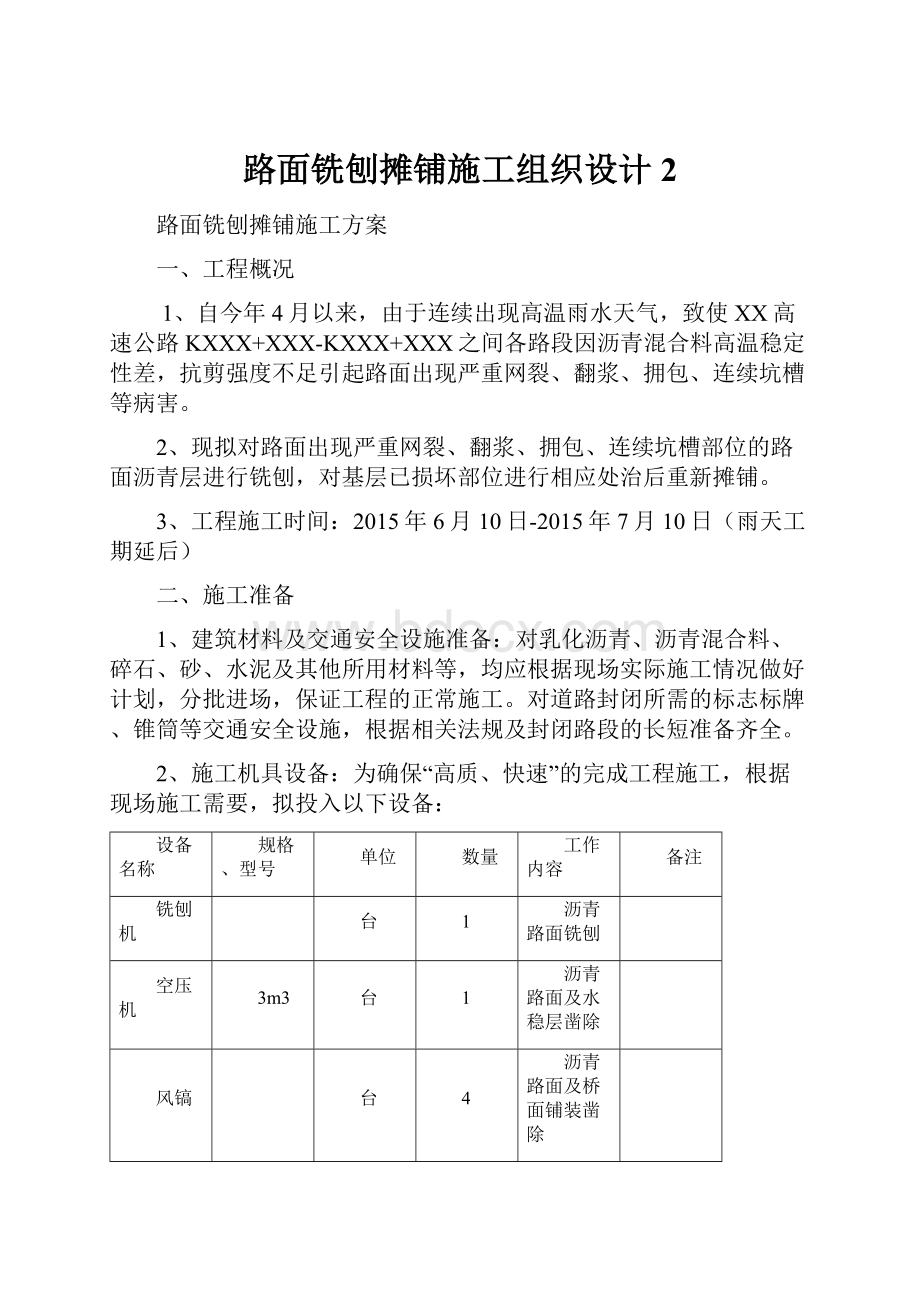 路面铣刨摊铺施工组织设计2.docx