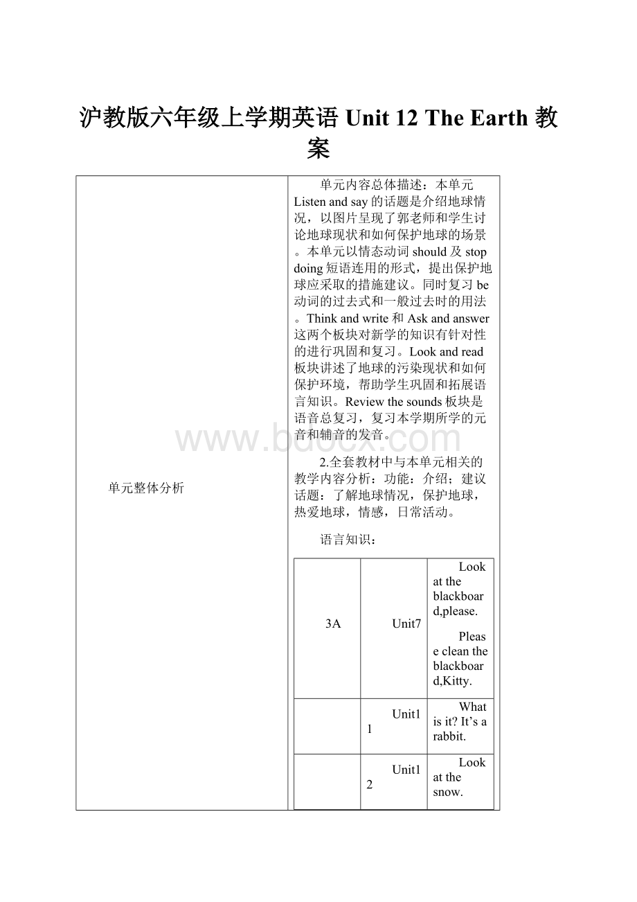 沪教版六年级上学期英语Unit 12 The Earth 教案.docx_第1页