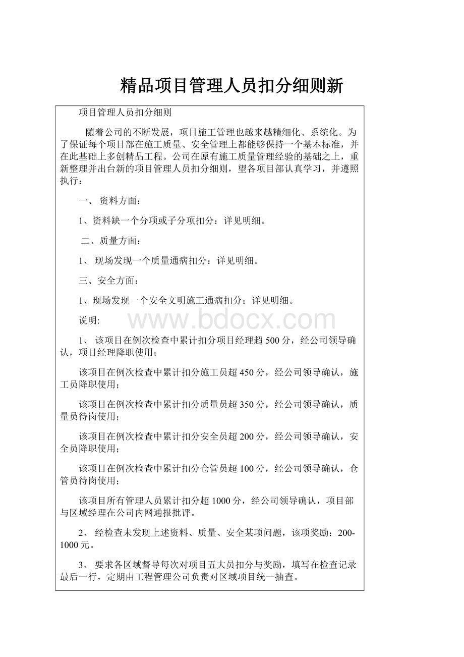 精品项目管理人员扣分细则新.docx