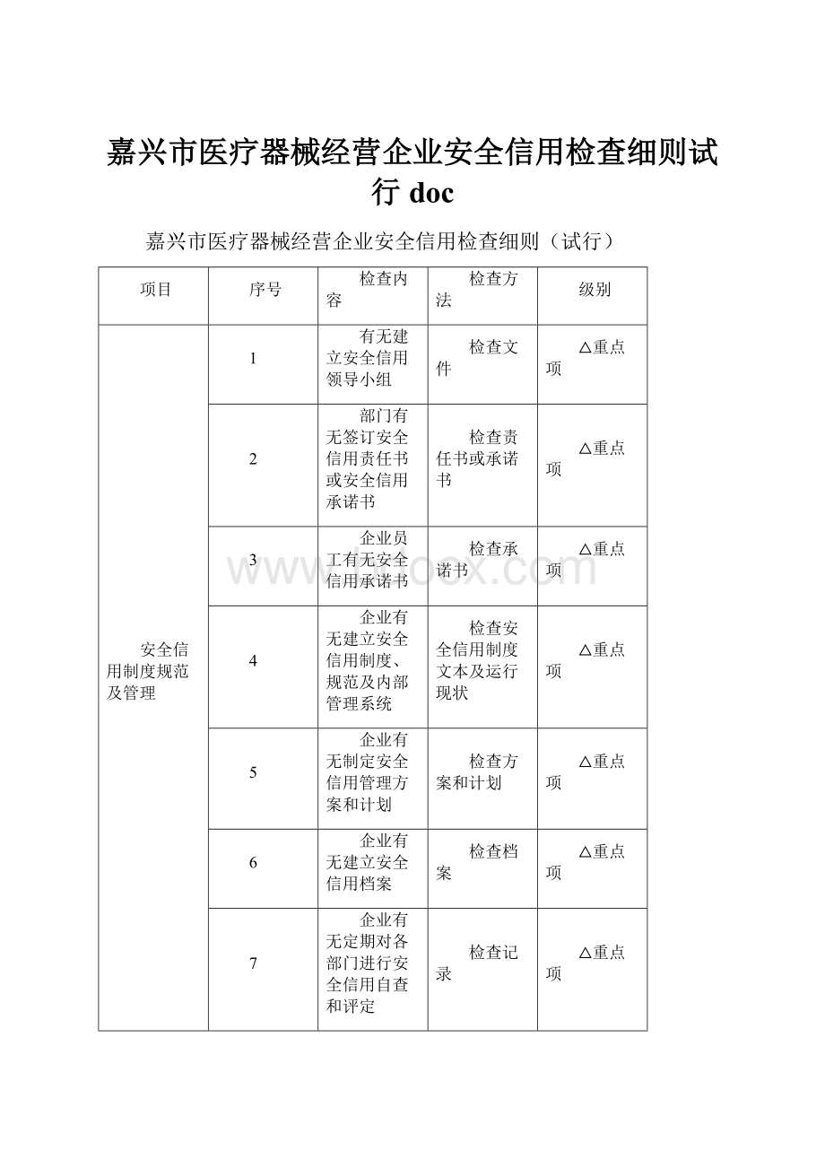 嘉兴市医疗器械经营企业安全信用检查细则试行doc.docx