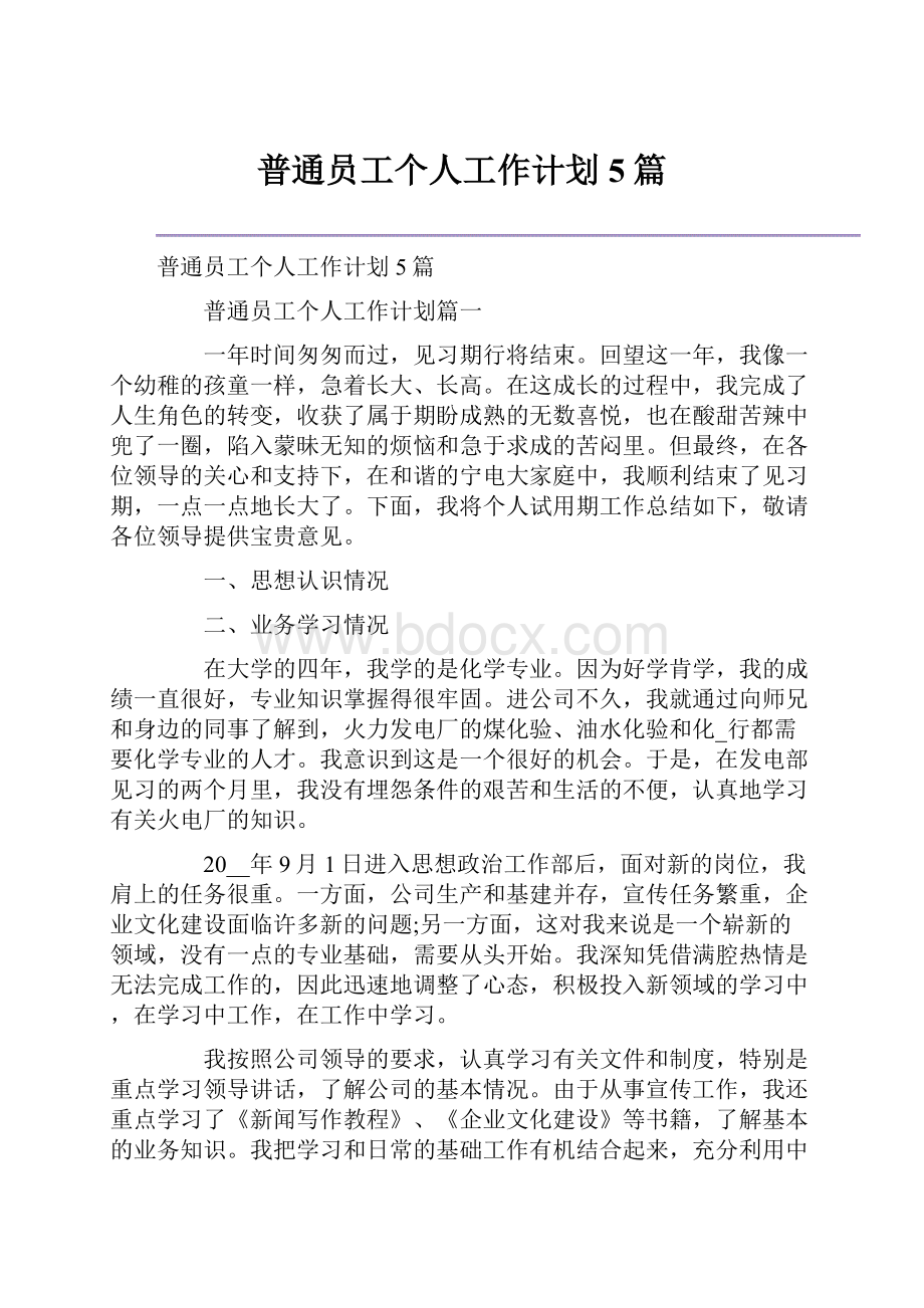 普通员工个人工作计划5篇.docx