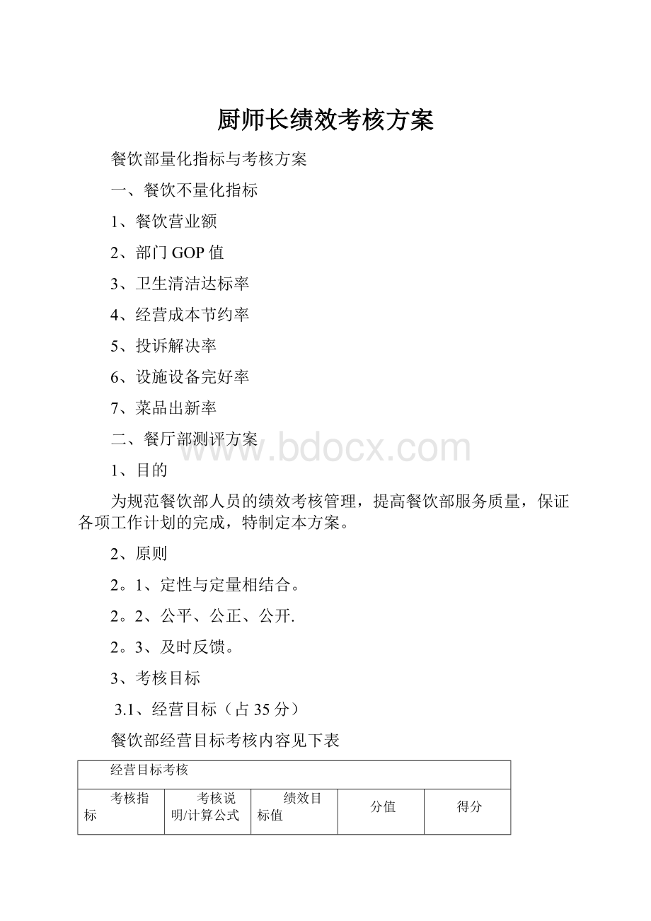 厨师长绩效考核方案.docx_第1页