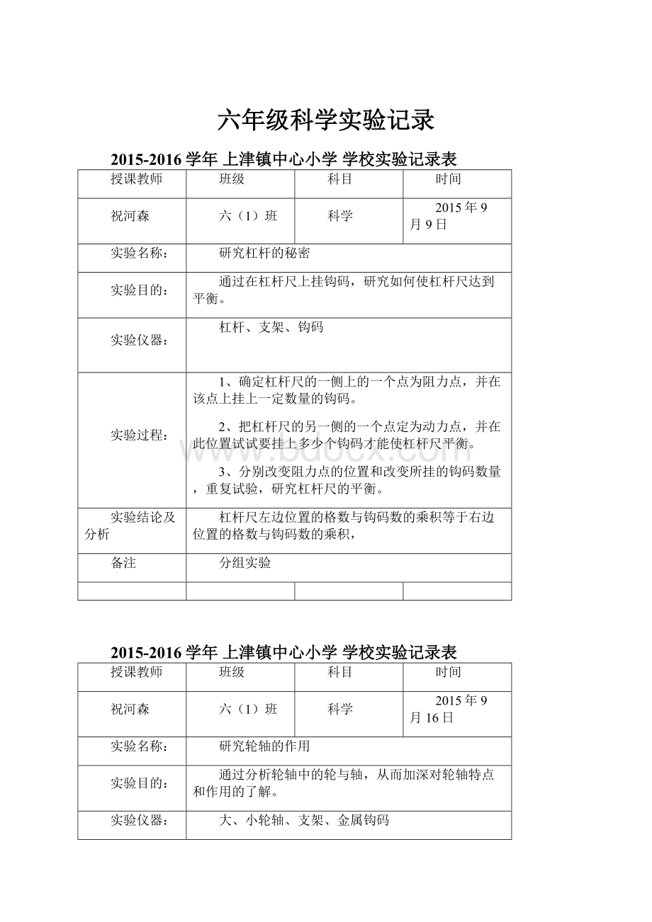 六年级科学实验记录.docx_第1页