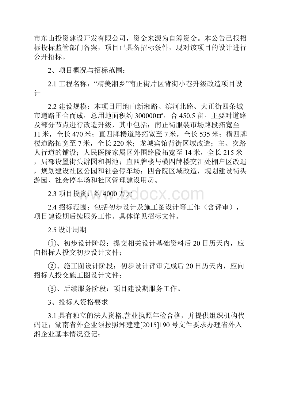 精美湘乡南正街片区背街小巷升级改造项目设计招标文件模板.docx_第2页