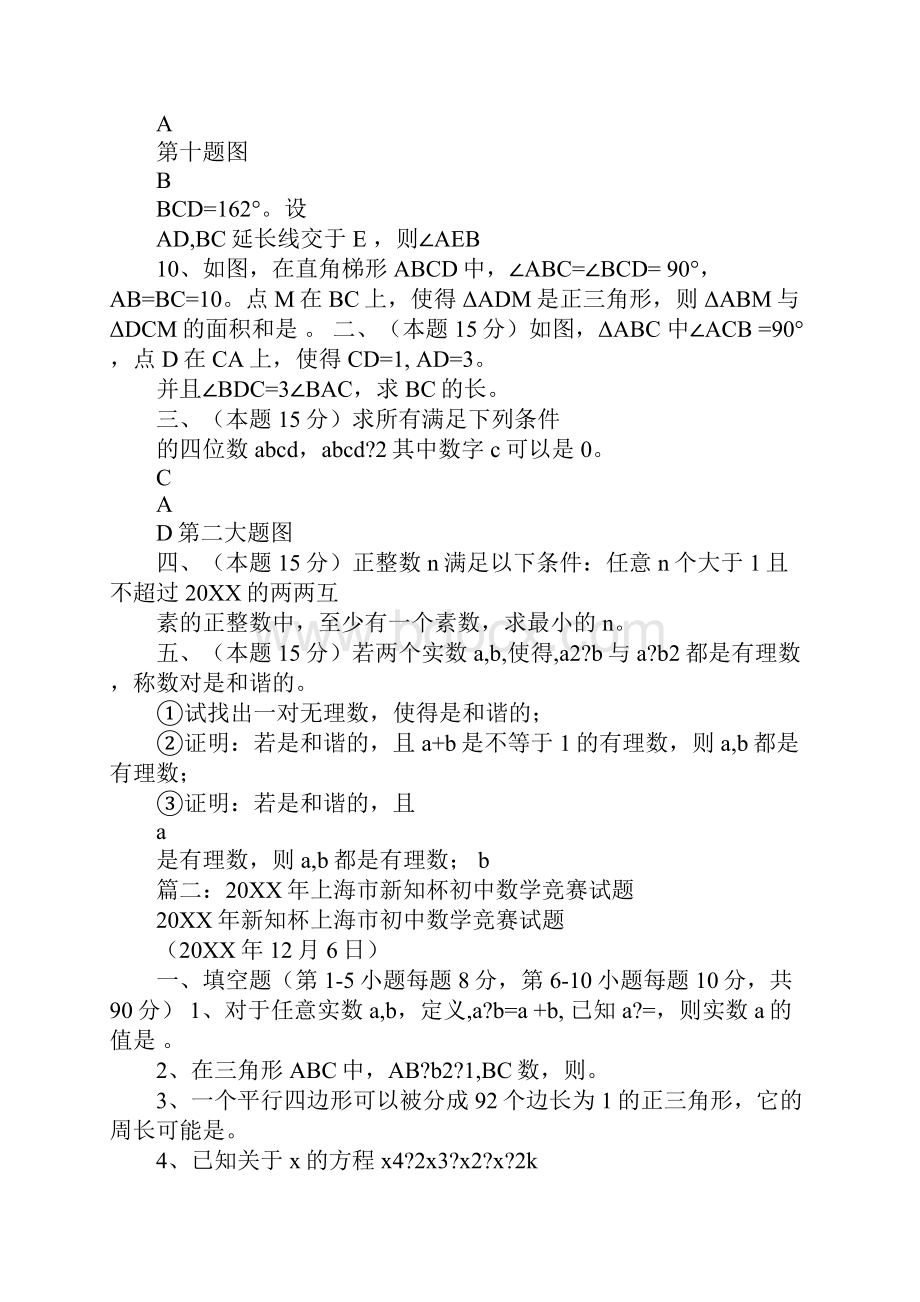 196020XX年度上海市初中数学竞赛试题汇编pdf.docx_第2页