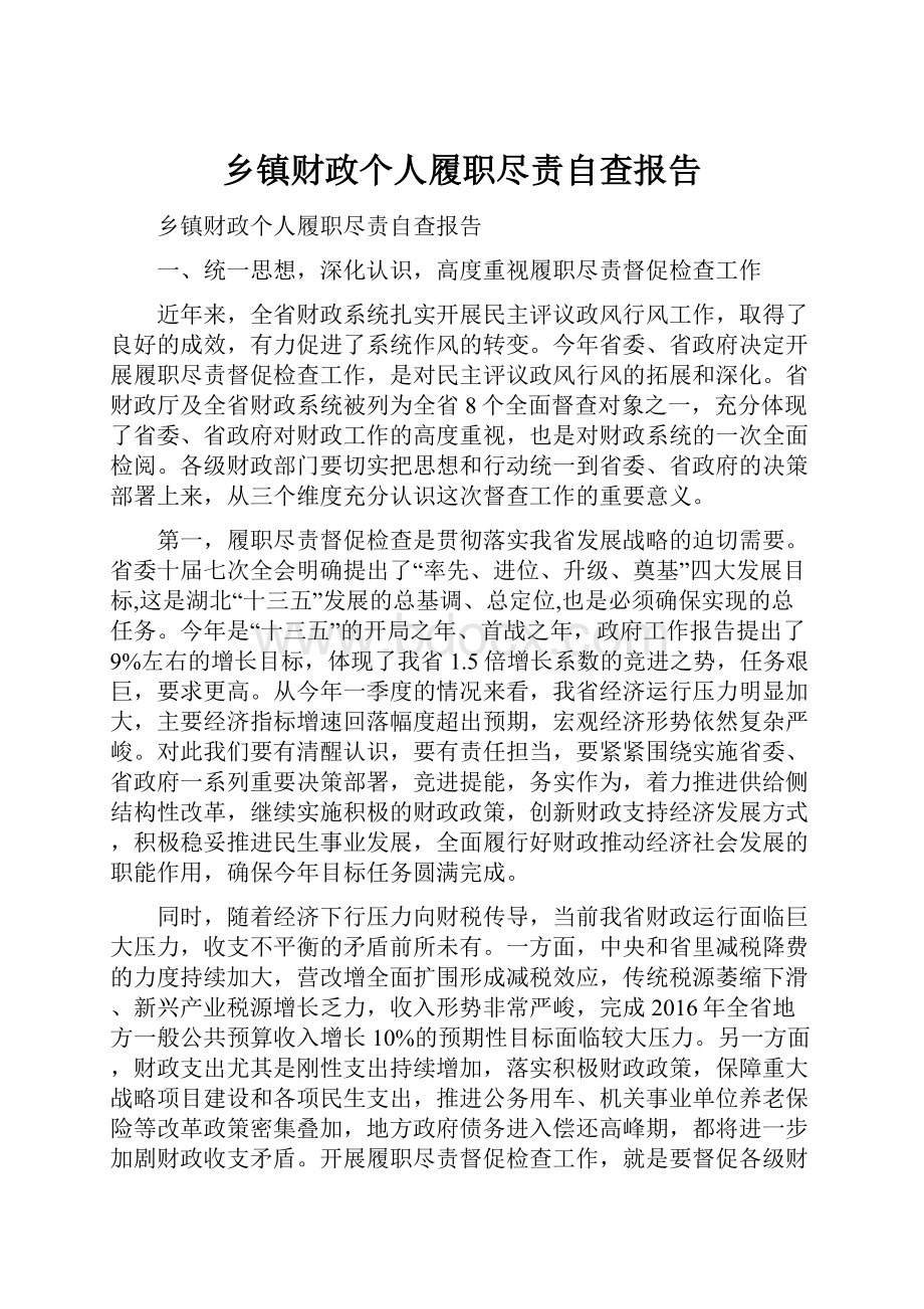 乡镇财政个人履职尽责自查报告.docx