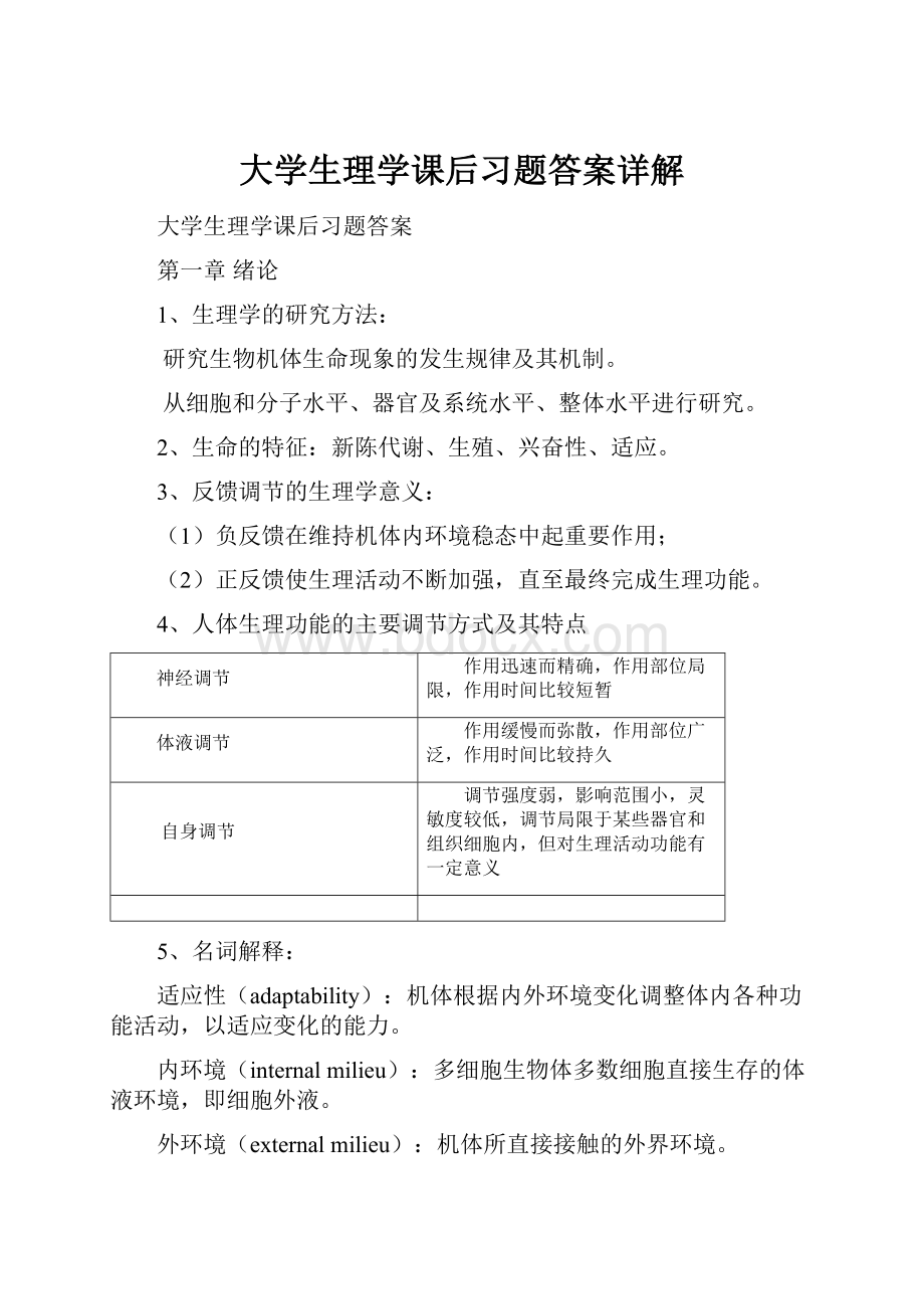 大学生理学课后习题答案详解.docx