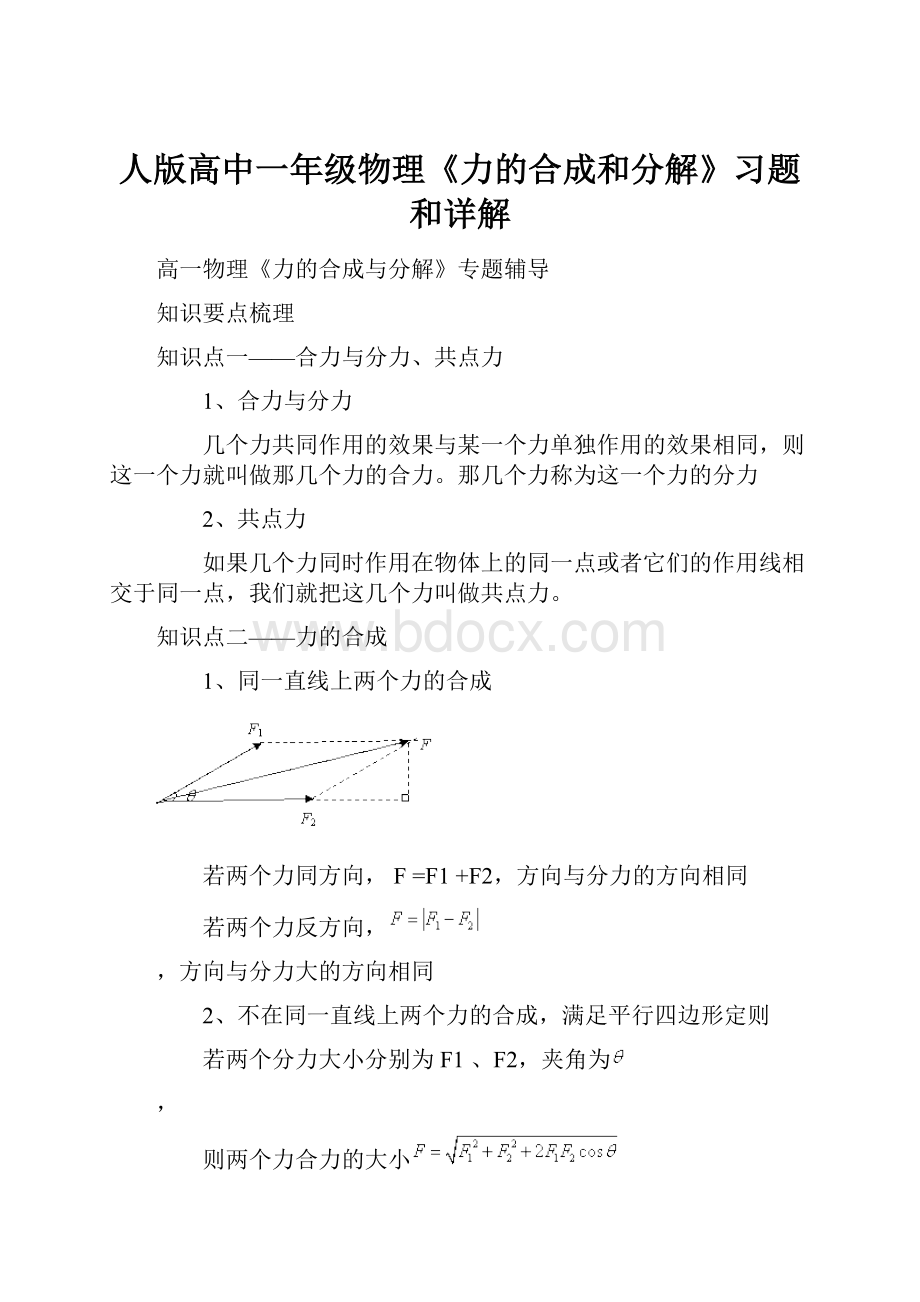 人版高中一年级物理《力的合成和分解》习题和详解.docx