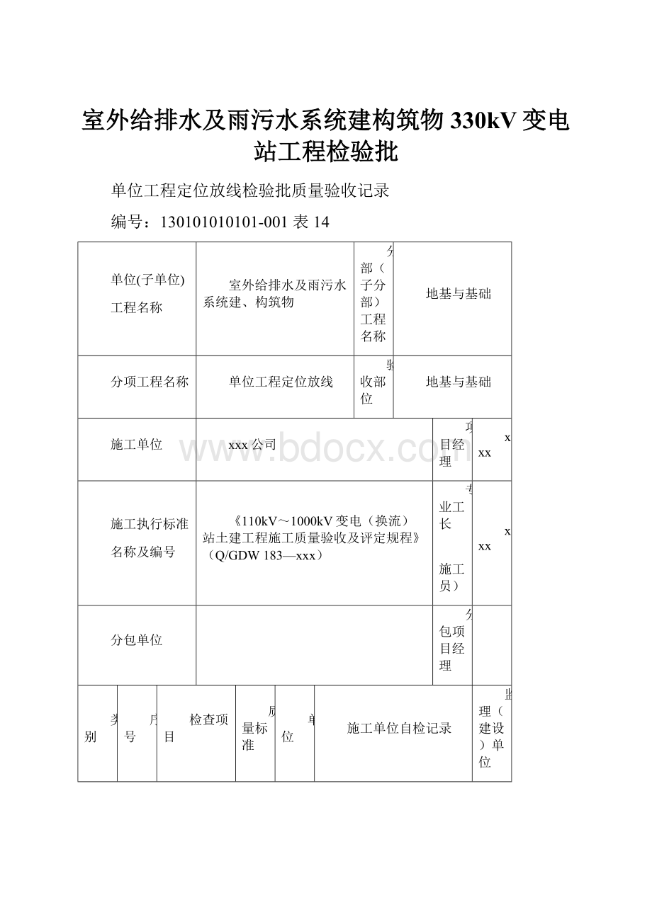 室外给排水及雨污水系统建构筑物330kV变电站工程检验批.docx_第1页