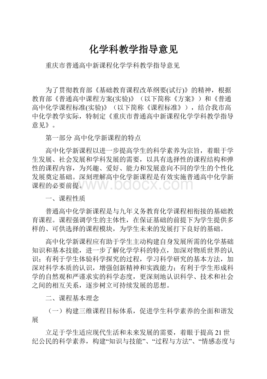 化学科教学指导意见.docx