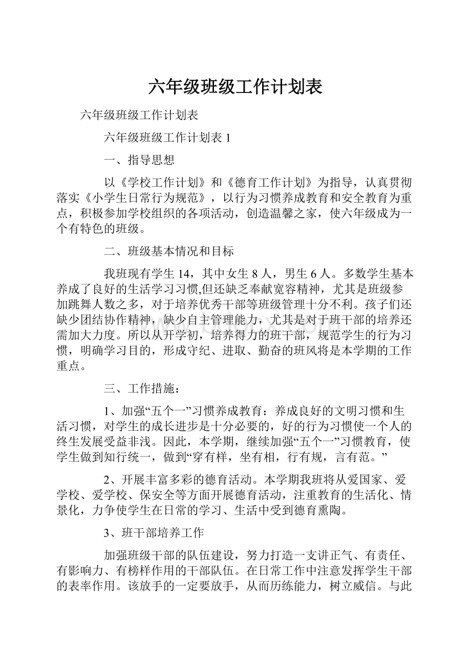 六年级班级工作计划表.docx_第1页