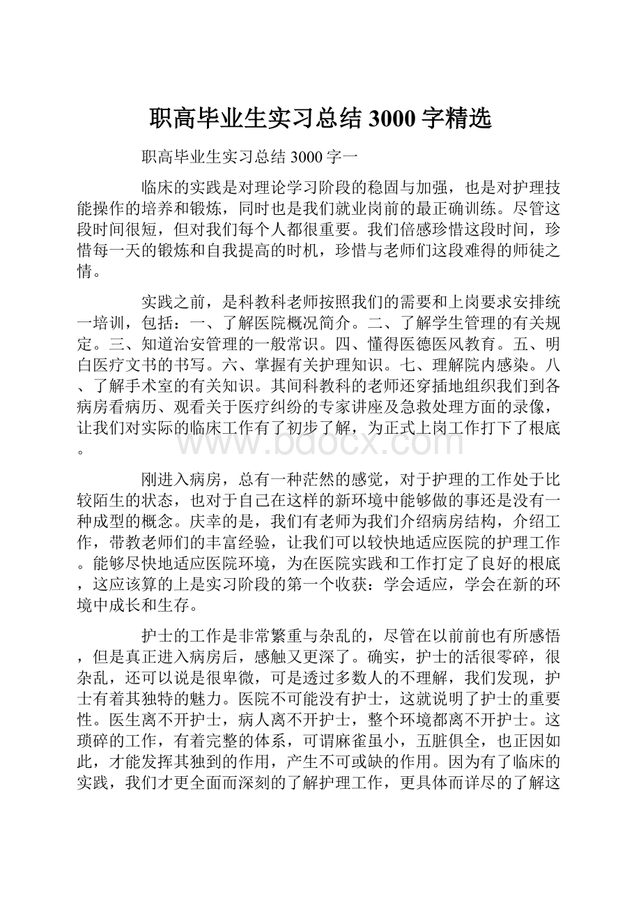 职高毕业生实习总结3000字精选.docx_第1页