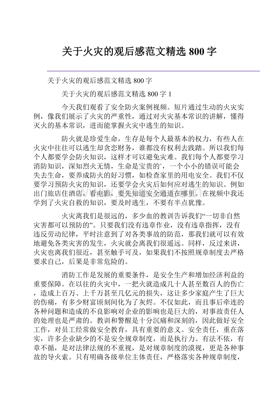 关于火灾的观后感范文精选800字.docx_第1页