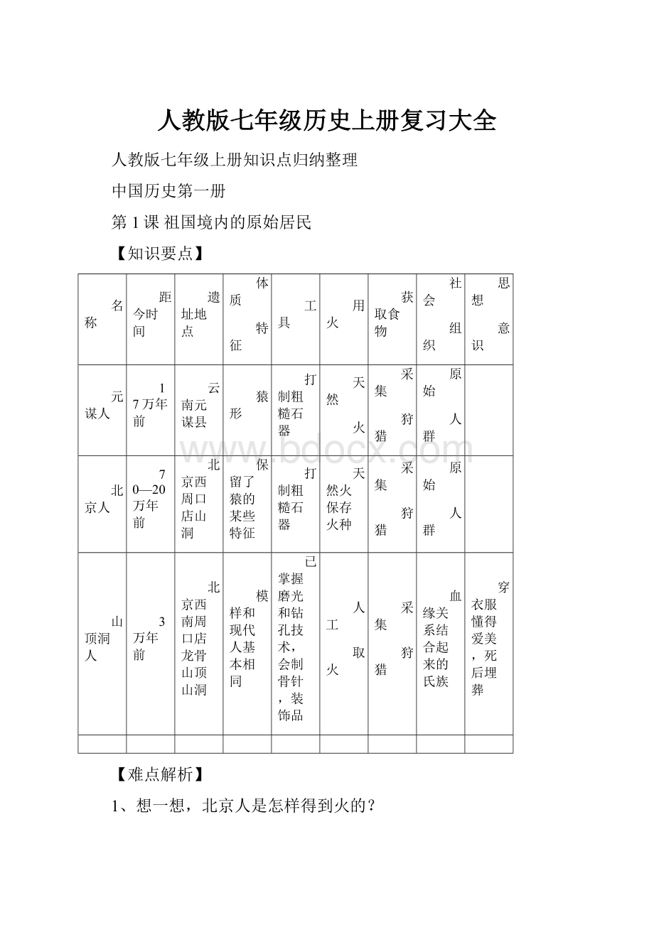 人教版七年级历史上册复习大全.docx