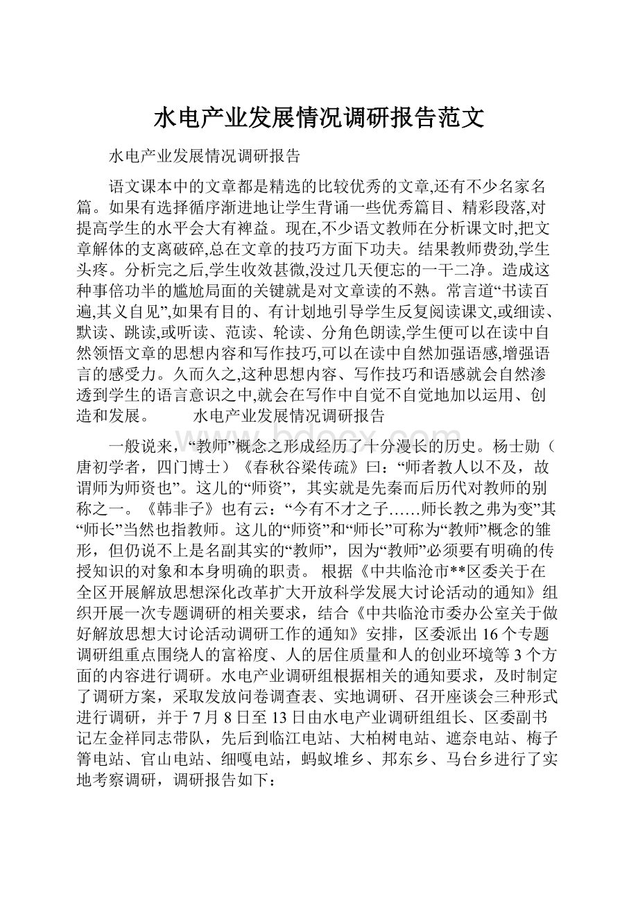 水电产业发展情况调研报告范文.docx