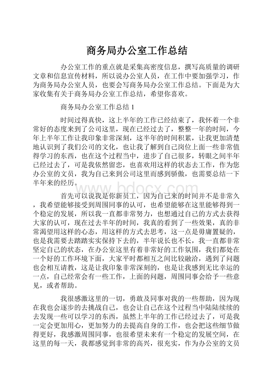 商务局办公室工作总结.docx