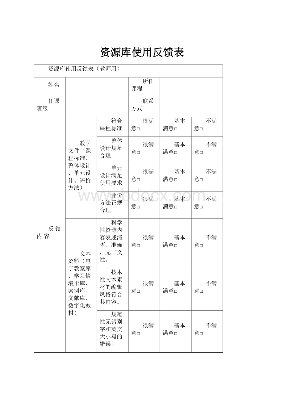 资源库使用反馈表.docx_第1页