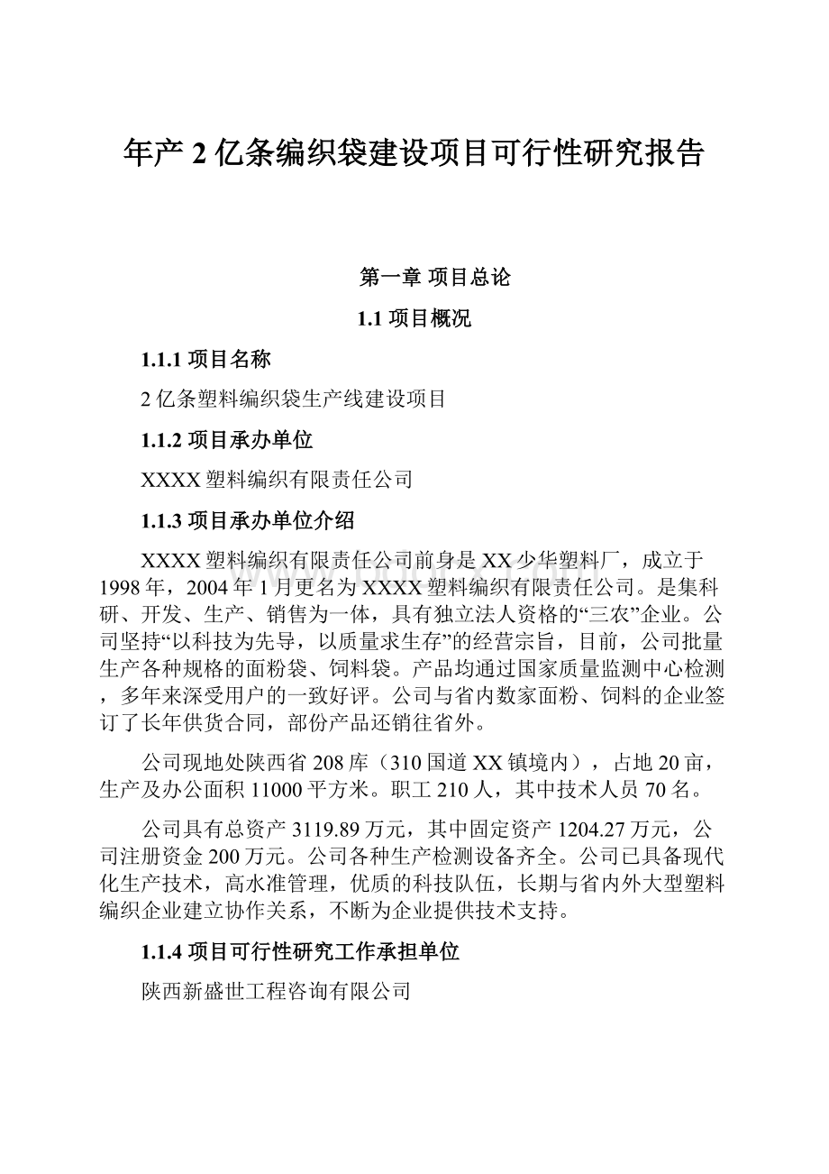 年产2亿条编织袋建设项目可行性研究报告.docx_第1页