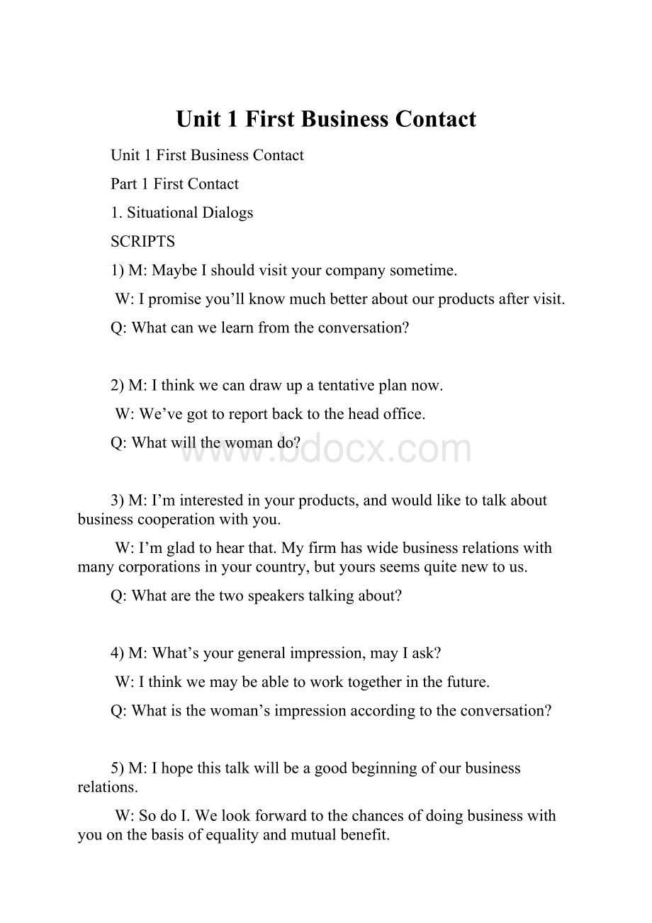 Unit 1 First Business Contact.docx_第1页