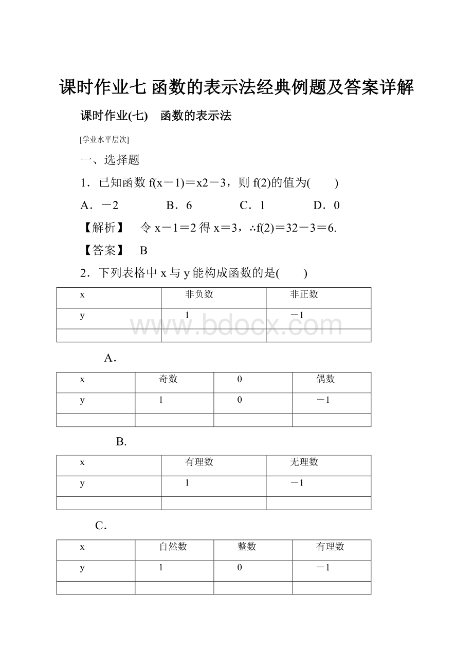 课时作业七 函数的表示法经典例题及答案详解.docx