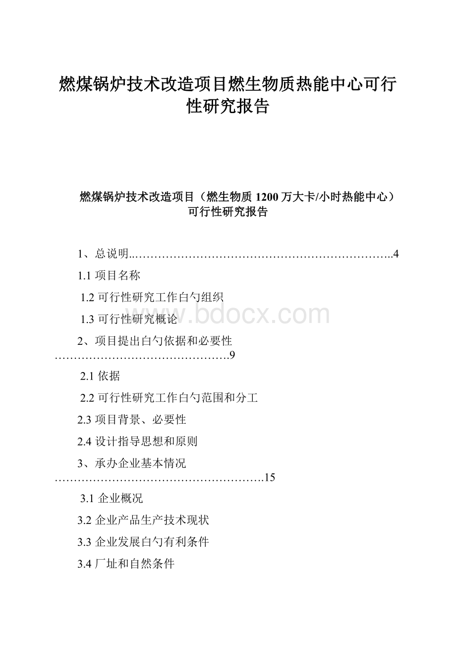 燃煤锅炉技术改造项目燃生物质热能中心可行性研究报告.docx